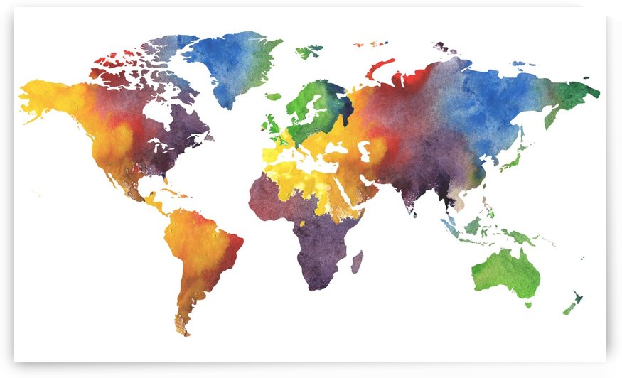 Colorful Map Of The World Watercolor by Irina Sztukowski