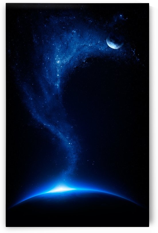 Earth and moon interconnected with starfield by Johan Swanepoel