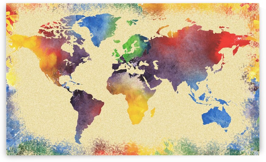 Watercolor World Map Vintage Rainbow by Irina Sztukowski