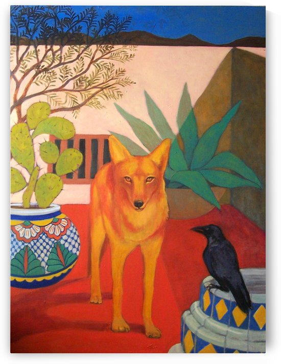Coyote and Crow in the Garden by DONNA REIBSLAGER