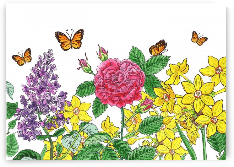 Flowers And Butterflies Watercolor Garden by Irina Sztukowski
