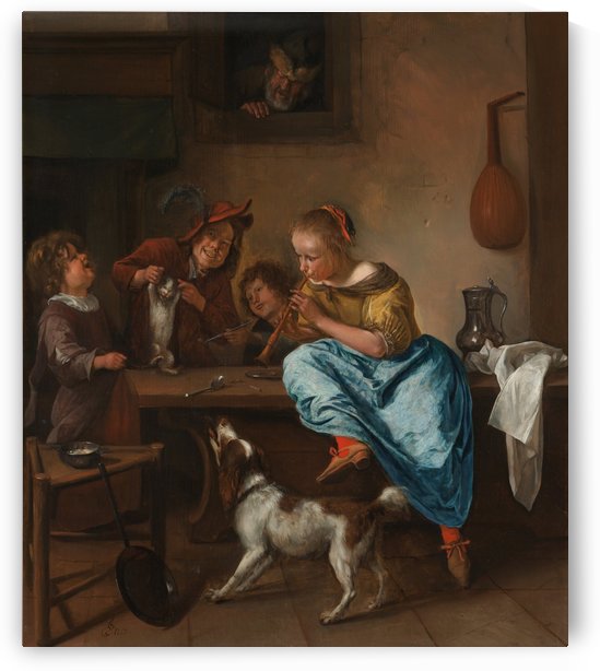 Kinderen leren een poes dansen by Jan Steen