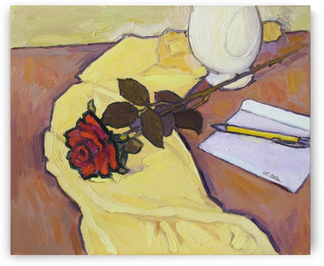 The Rose on Yellow Tablecloth-2 by Ivan Kolisnyk