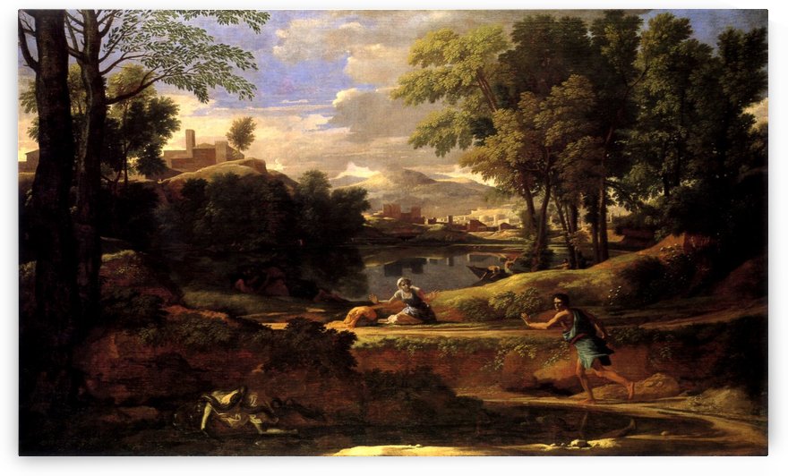 Landscape with a man killed by a snake by Nicolas Poussin