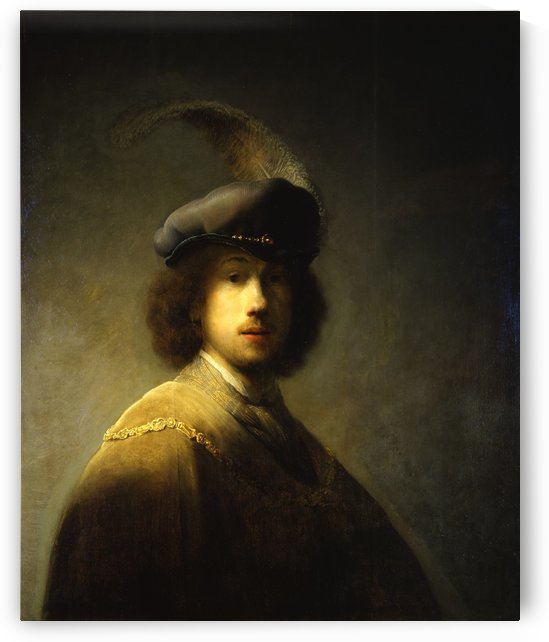 Self-portrait with plumed beret by Rembrandt