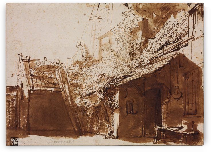 Dutch Farmhouse in Light and Shadow by Rembrandt