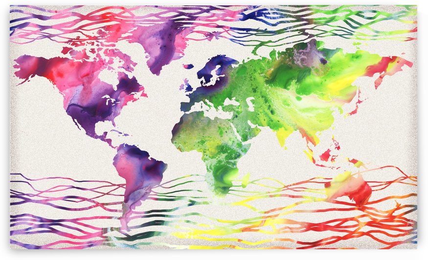 Colorful Wave Of Watercolour World Map by Irina Sztukowski
