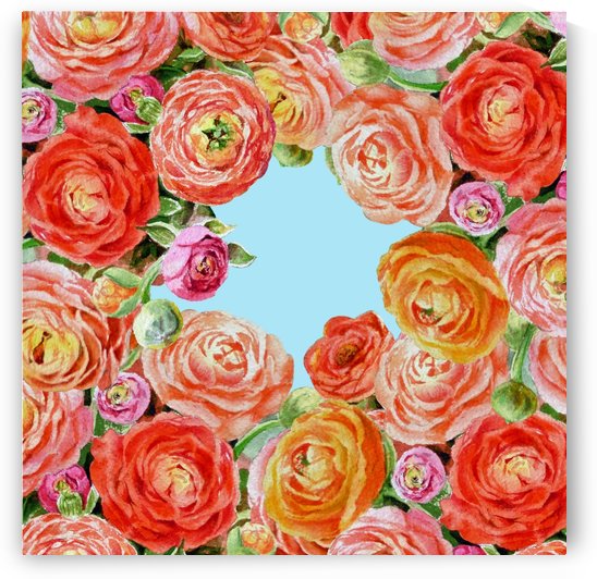 Blue Sky Through Ranunculus Flowers Watercolor  by Irina Sztukowski