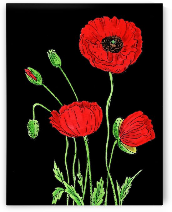 Red Poppy Flowers Watercolor by Irina Sztukowski