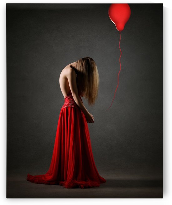 Sad woman in red by Johan Swanepoel