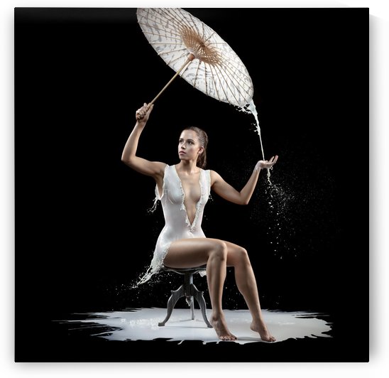 Woman with milk dress by Johan Swanepoel