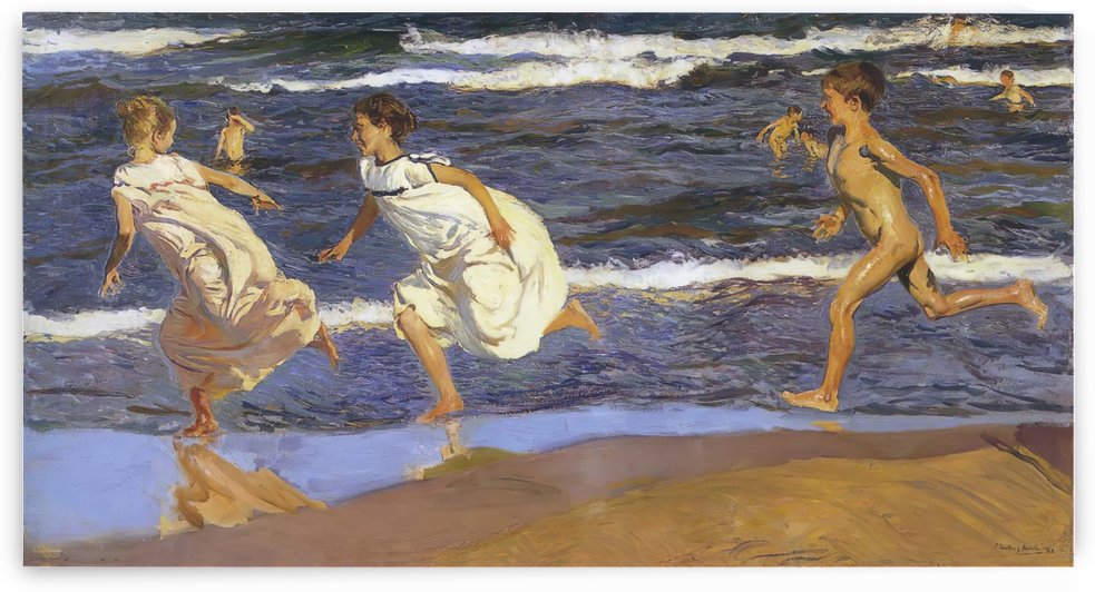 Running along the beach by Joaquin Sorolla