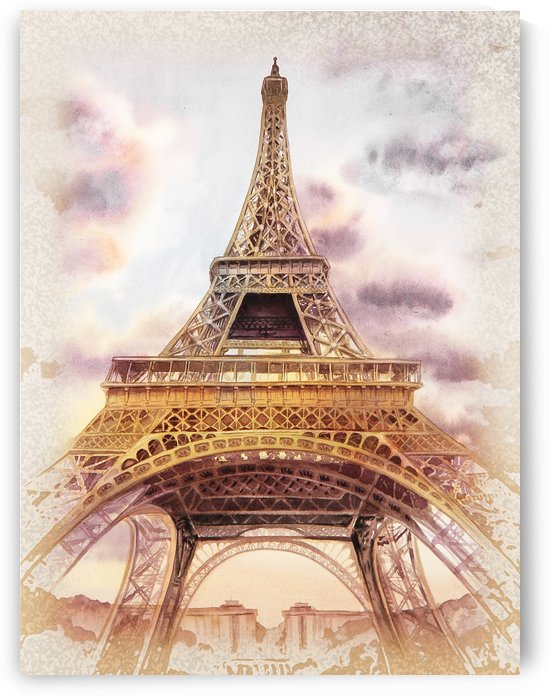 Vintage Paris Eiffel Tower Watercolor Painting by Irina Sztukowski