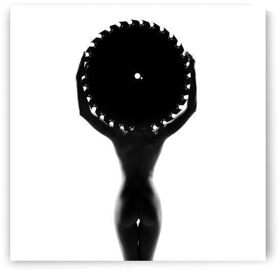 Nude woman with saw blade 3 by Johan Swanepoel