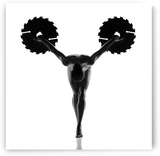 Nude woman with saw blade 5 by Johan Swanepoel