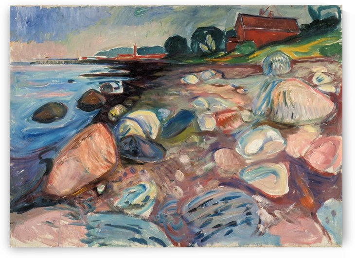 Shore with Red House by Edvard Munch