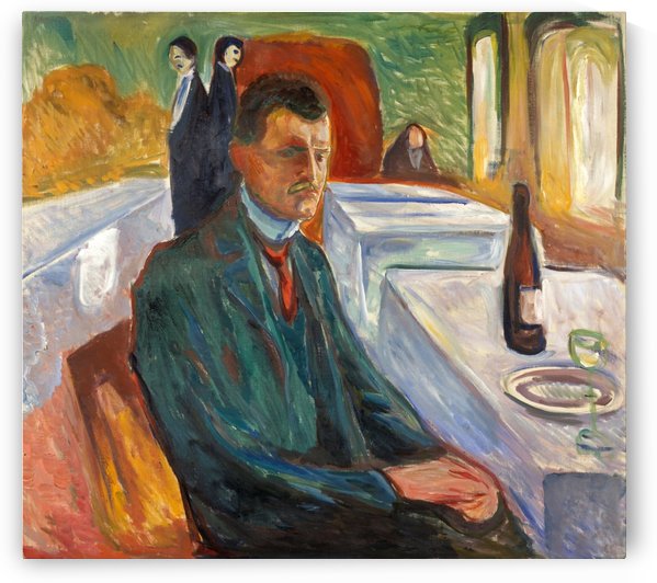 Self-Portrait with a Bottle of Wine by Edvard Munch