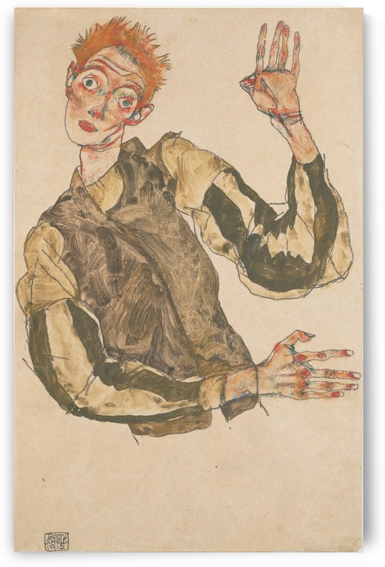 Self-Portrait with Striped Armlets by Egon Schiele