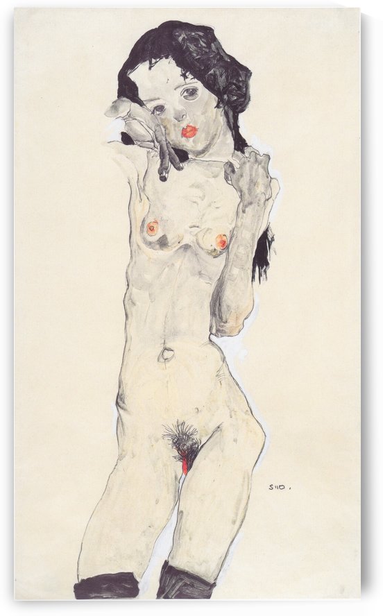 Schwarzhaariger Madchenakt by Egon Schiele