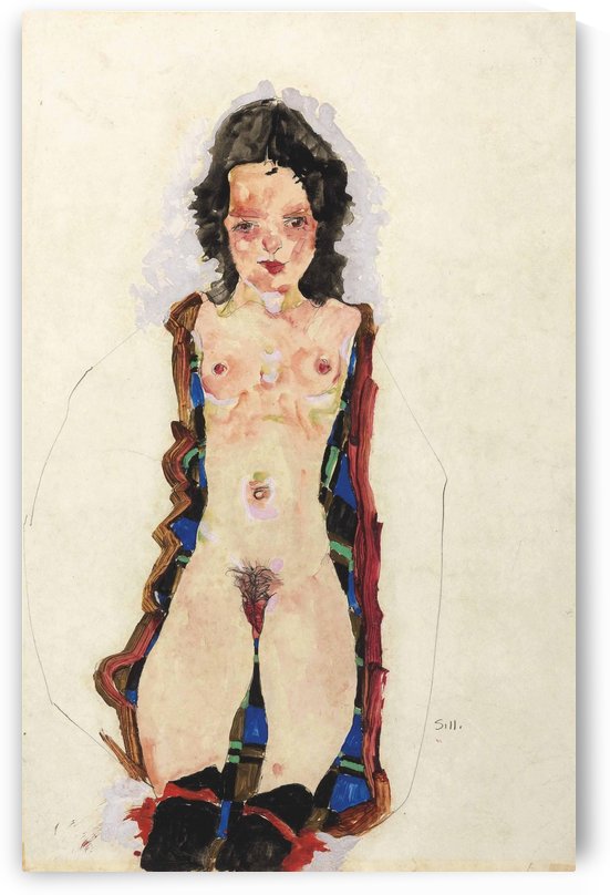 Akt mit roten Strumpfbandern by Egon Schiele