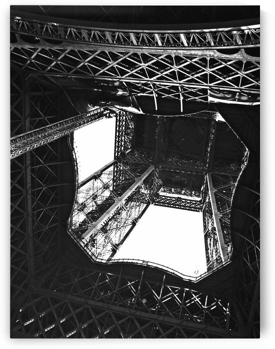 Eiffel Tower From Below Black And White by Deb Oppermann