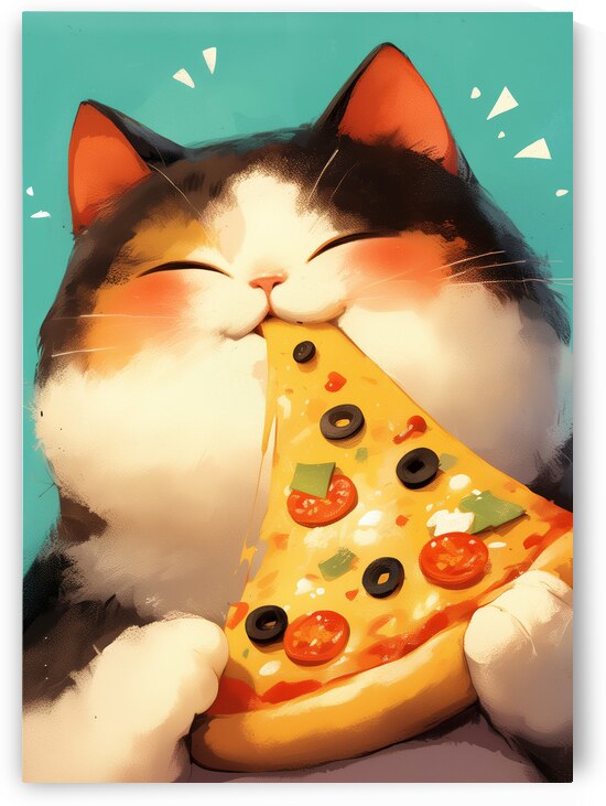 Delightful Calico Cat Savoring a Cheesy Slice by Anne Laure GOUPIL
