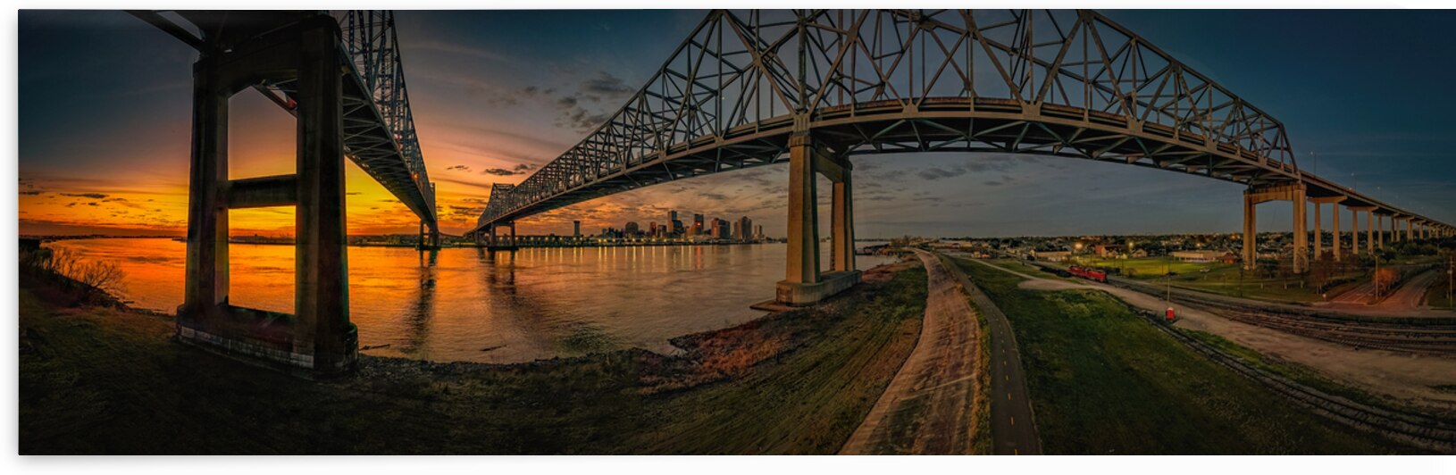 New Orleans Crescent City Connection Bridges Aerial Skyline by Norma Brandsberg Photography