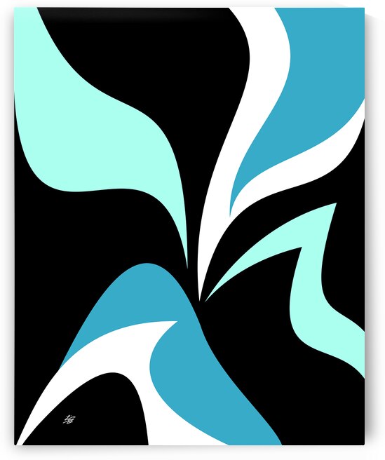 Blue On Black Wavy Shapes Abstract by Liz Cereby