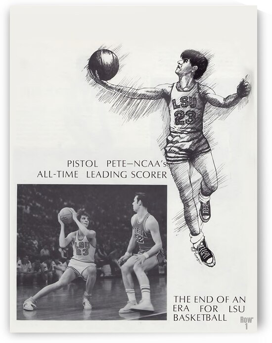 1970 LSU Pistol Pete Maravich Basketball Art by Row One Brand