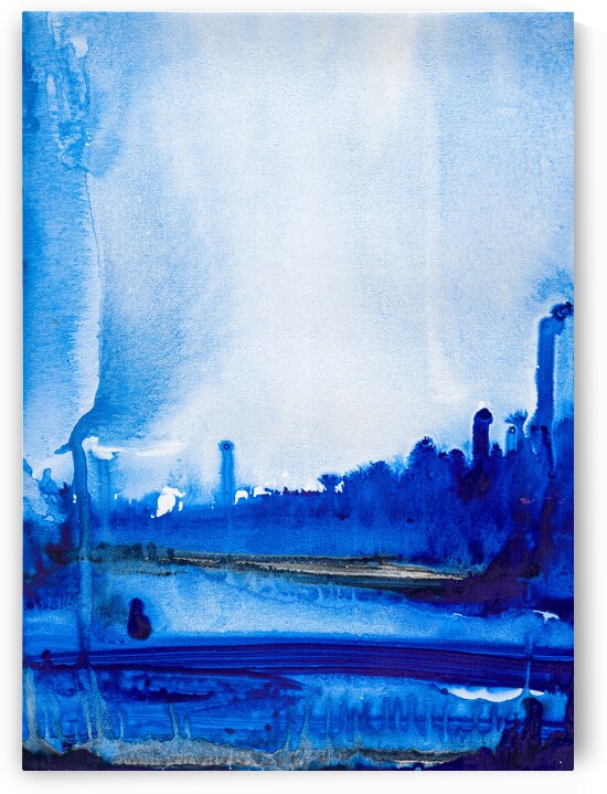 Abstract blue watercolor painting by TAHDAINI