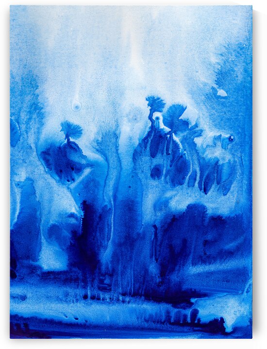 Abstract blue watercolor painting by TAHDAINI
