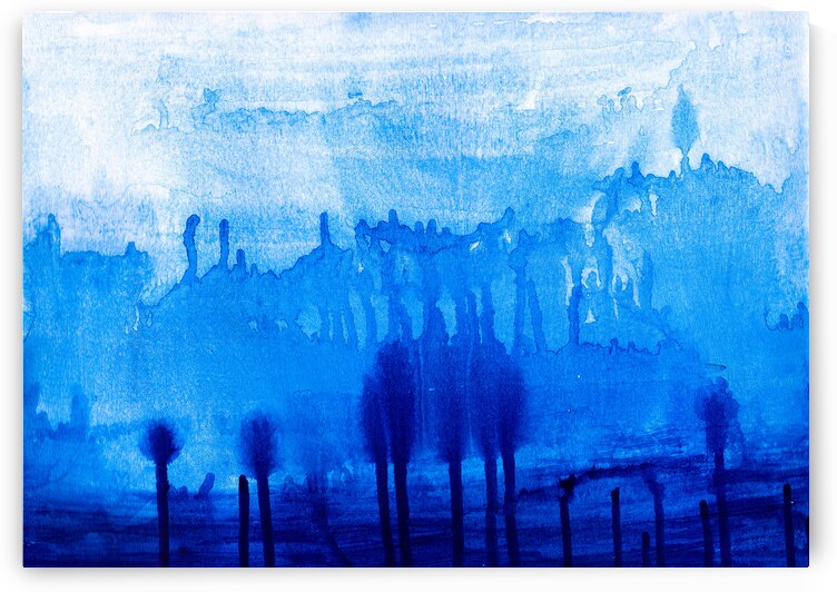 Abstract blue watercolor painting by TAHDAINI