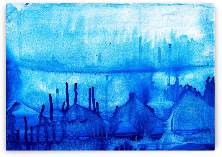 Abstract blue watercolor painting by TAHDAINI
