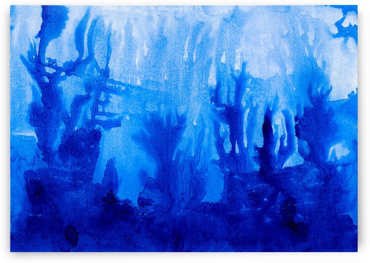 Abstract blue watercolor painting by TAHDAINI