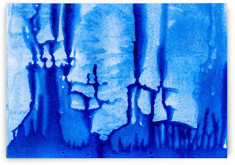 Abstract blue watercolor painting by TAHDAINI
