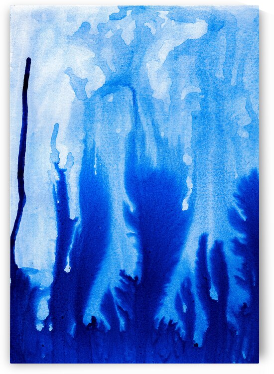 Abstract blue watercolor painting by TAHDAINI