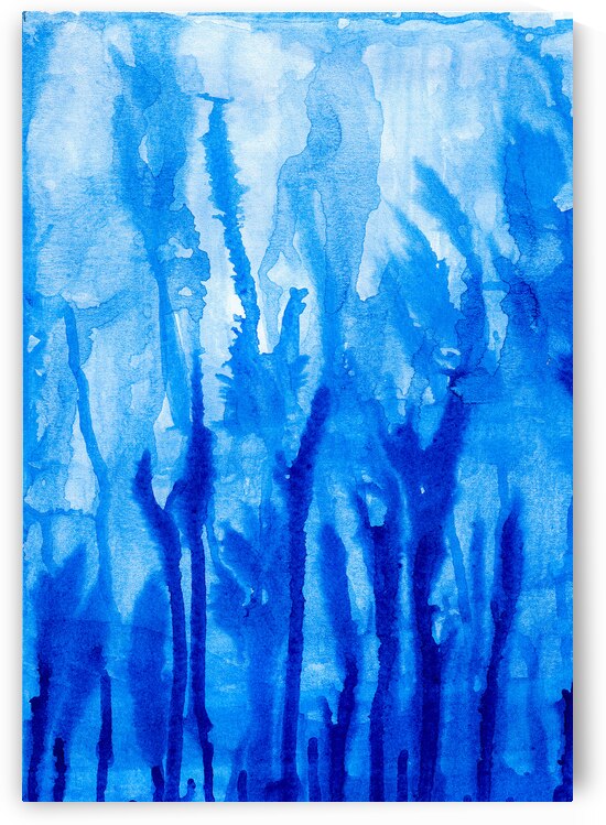 Abstract blue watercolor painting by TAHDAINI