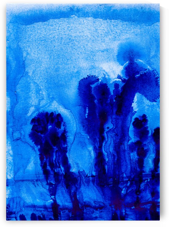 Abstract blue watercolor painting by TAHDAINI