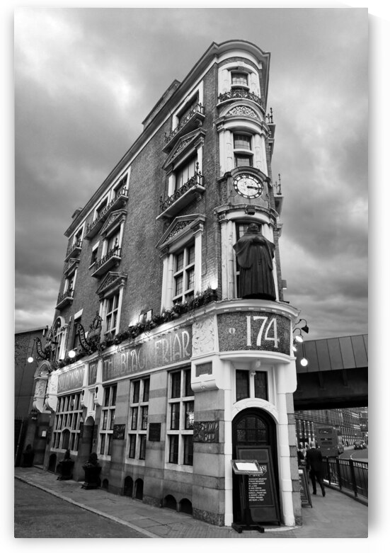 The Black Friar London Pub Bar in Black and White by Gill Billington