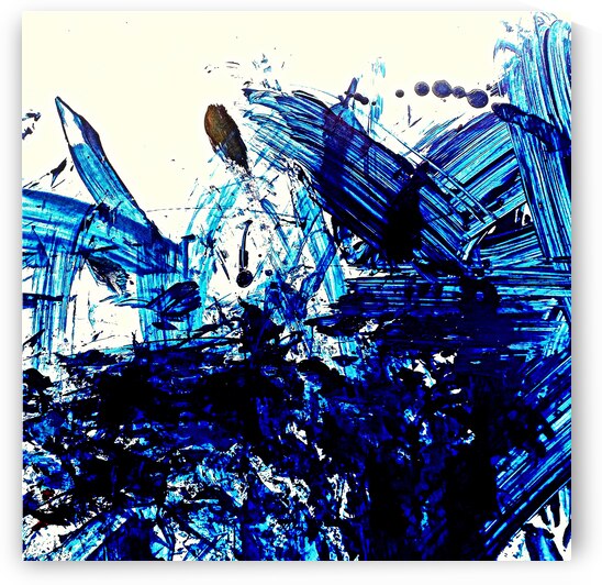 Abstract blue painting. Abstract blue paint grunge background.   by TAHDAINI