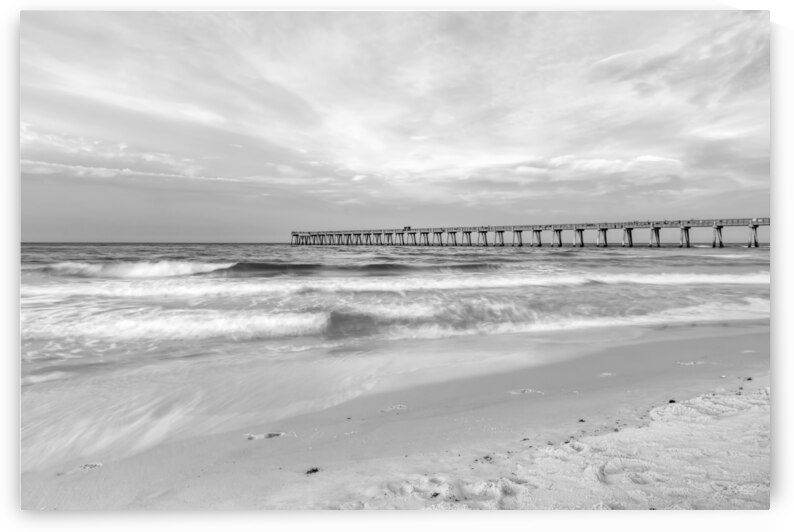 Rolling Waves Navarre Beach Pier Grayscale by Jennifer White