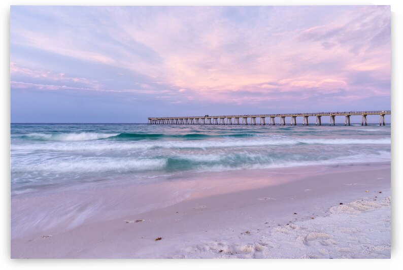 Pink Rolling Waves Navarre Beach Pier by Jennifer White