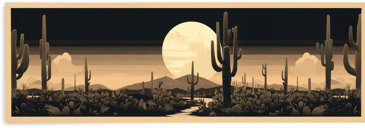 Western Cactus & Full Moon by New York Art Studio