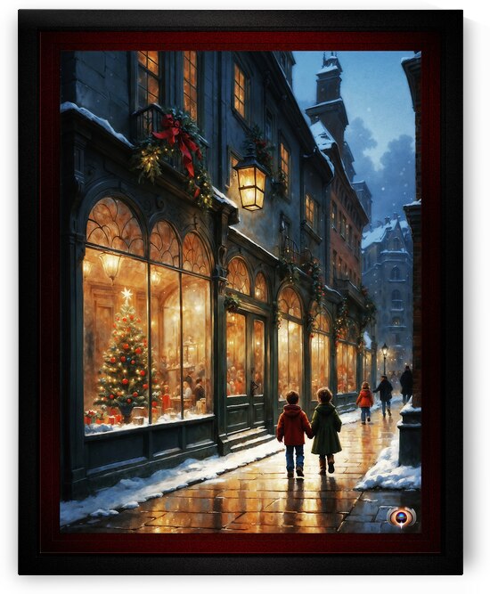 Children Viewing A Restaurant Christmas Celebration Nostalgic AI Concept Art by Xzendor7 by xzendor7