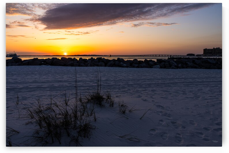 Destin Patch Of Grass And Jetty Sunset by Jennifer White