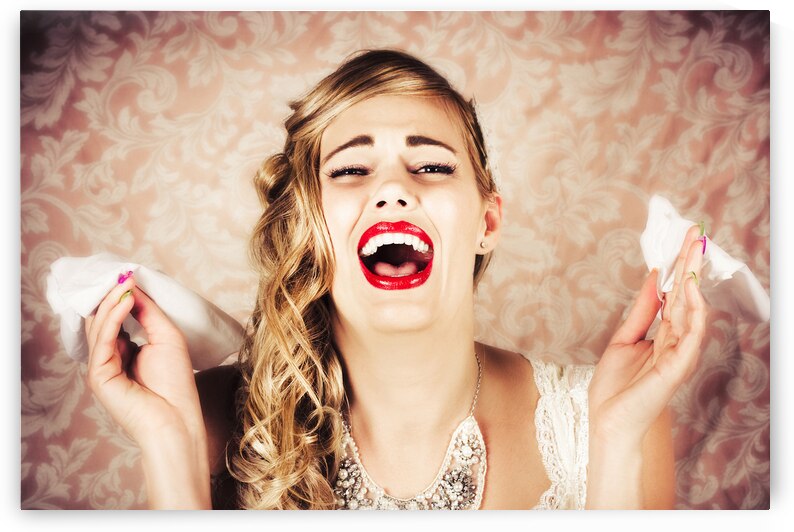 Vintage Bride Crying At The Alter With Tissues by Jorgo
