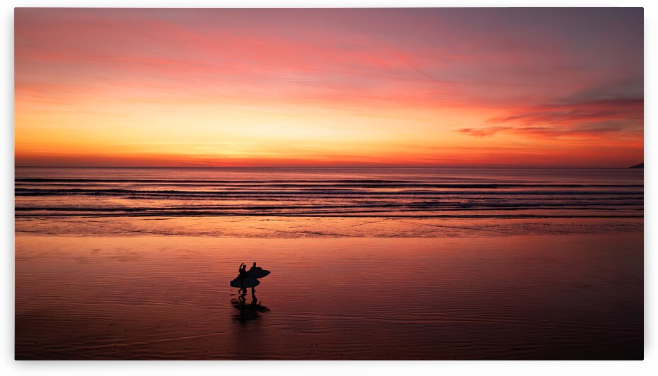 Surfers feeling the stoke at Sunset in Pismo Beach by dronesey