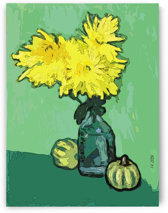 Yellow Chrysanthemums Against Green Background[d] 1 by Ivan Kolisnyk