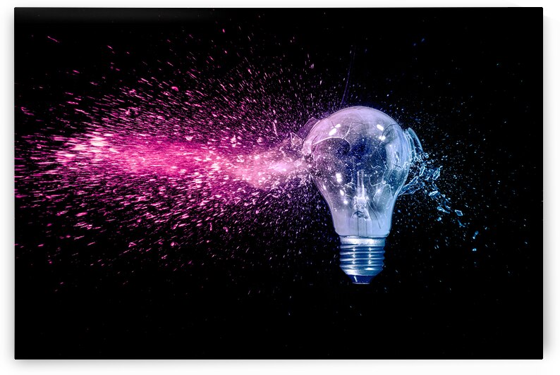 blue and red electric bulb shattering by Gualtiero Boffi