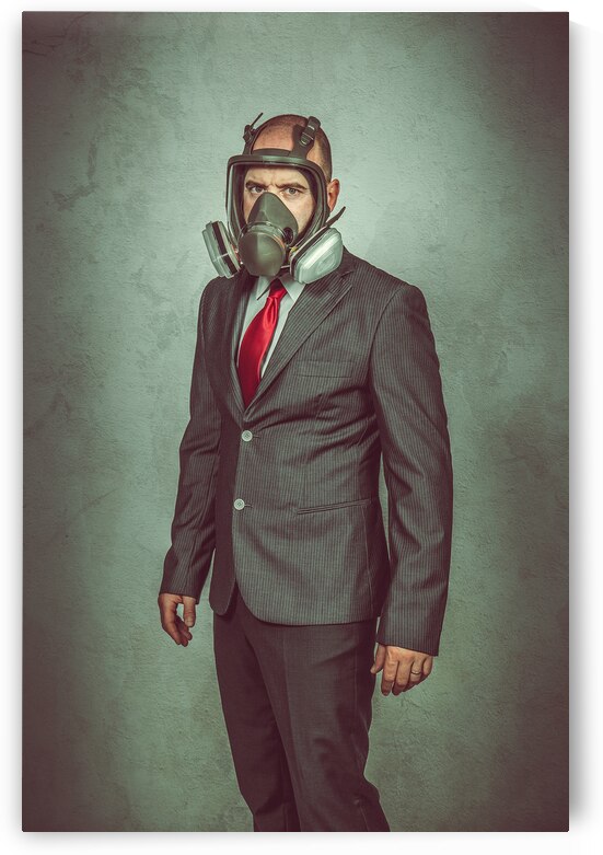 caucasian businessman with gas mask  by Gualtiero Boffi